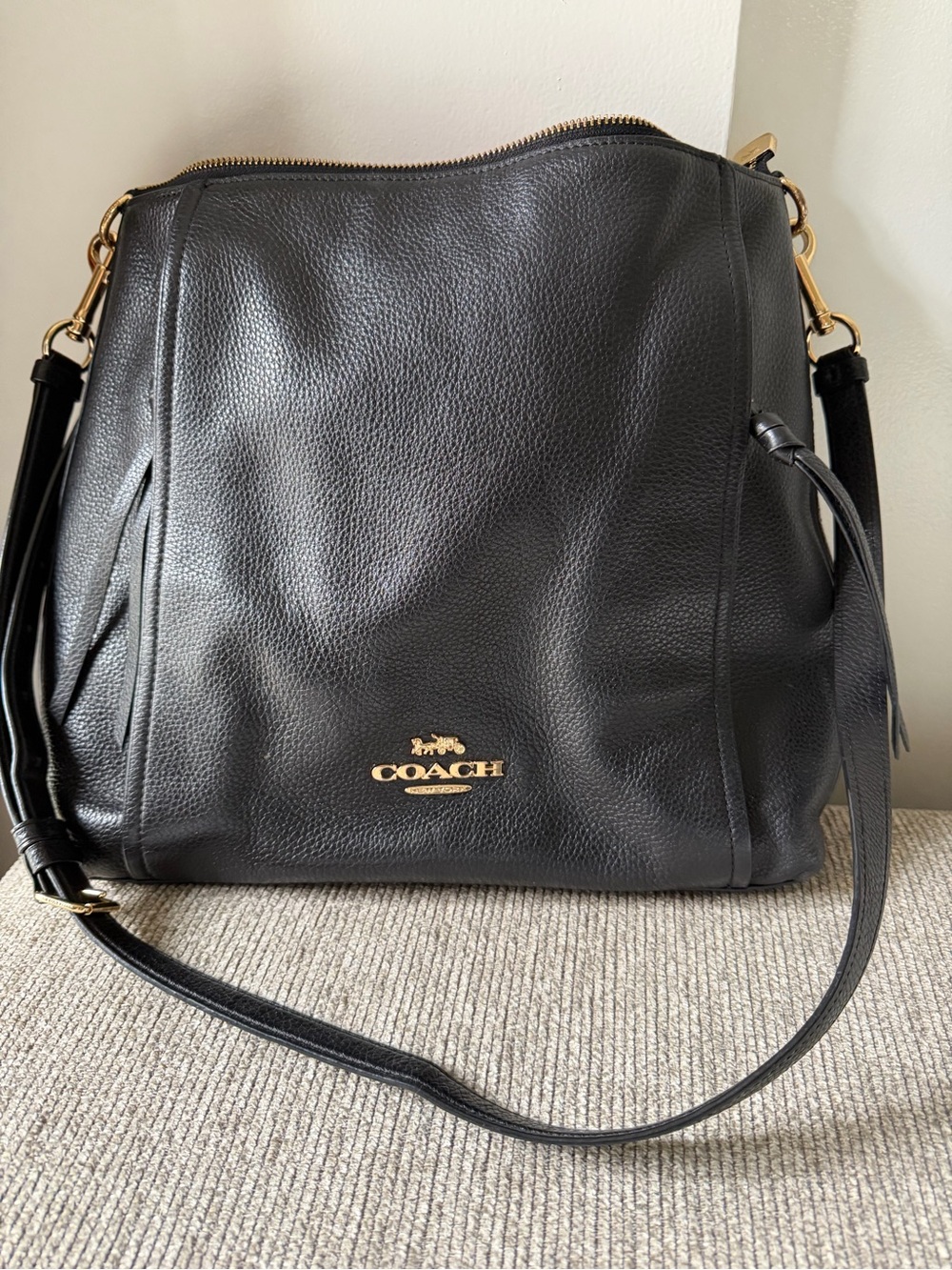 Coach Black Pebbled Leather Shoulder Bag with Gold Hardware